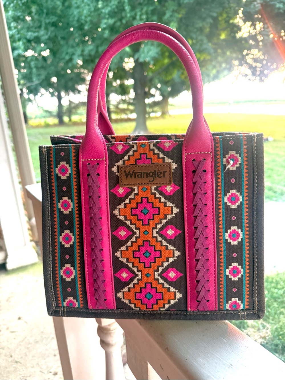 Wrangler Pink and Orange Geometric Satchel